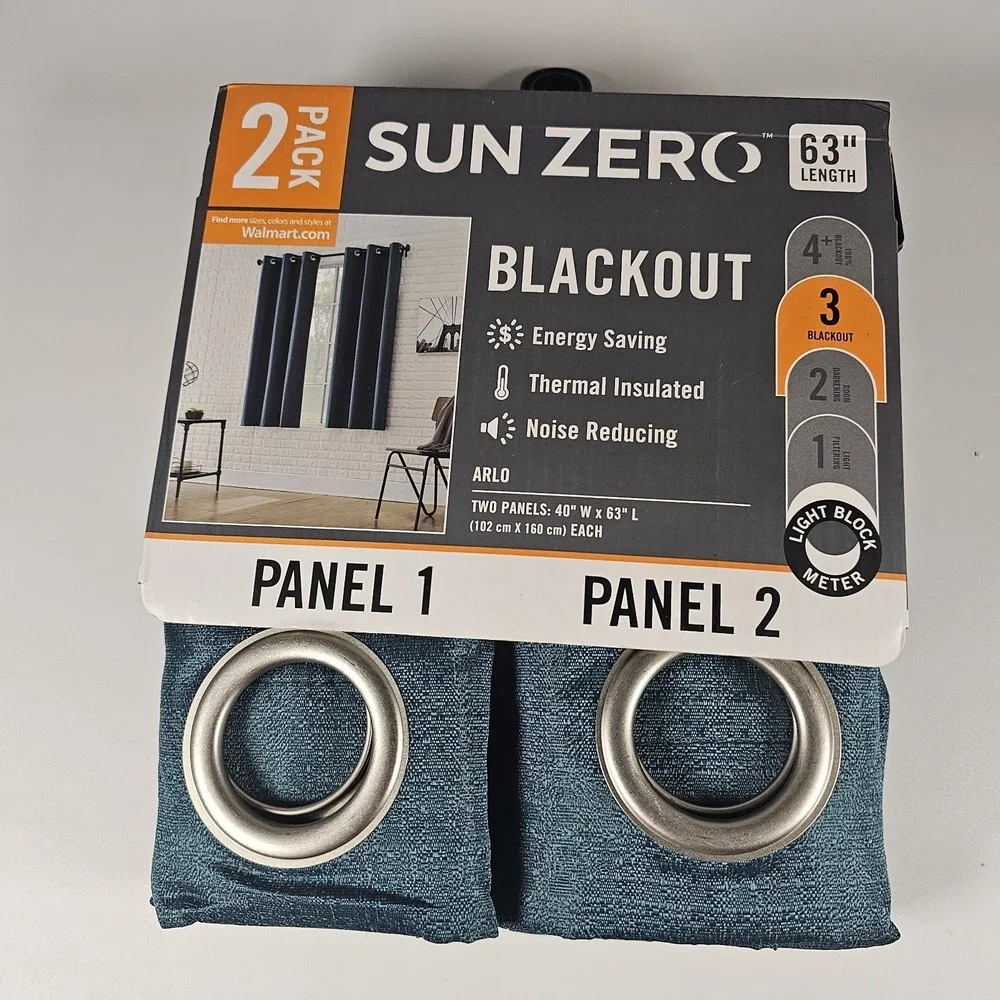 Sun Zero Arlo Blackout Curtain Panels Teal 40x63 2 Pack Thermal Insulated